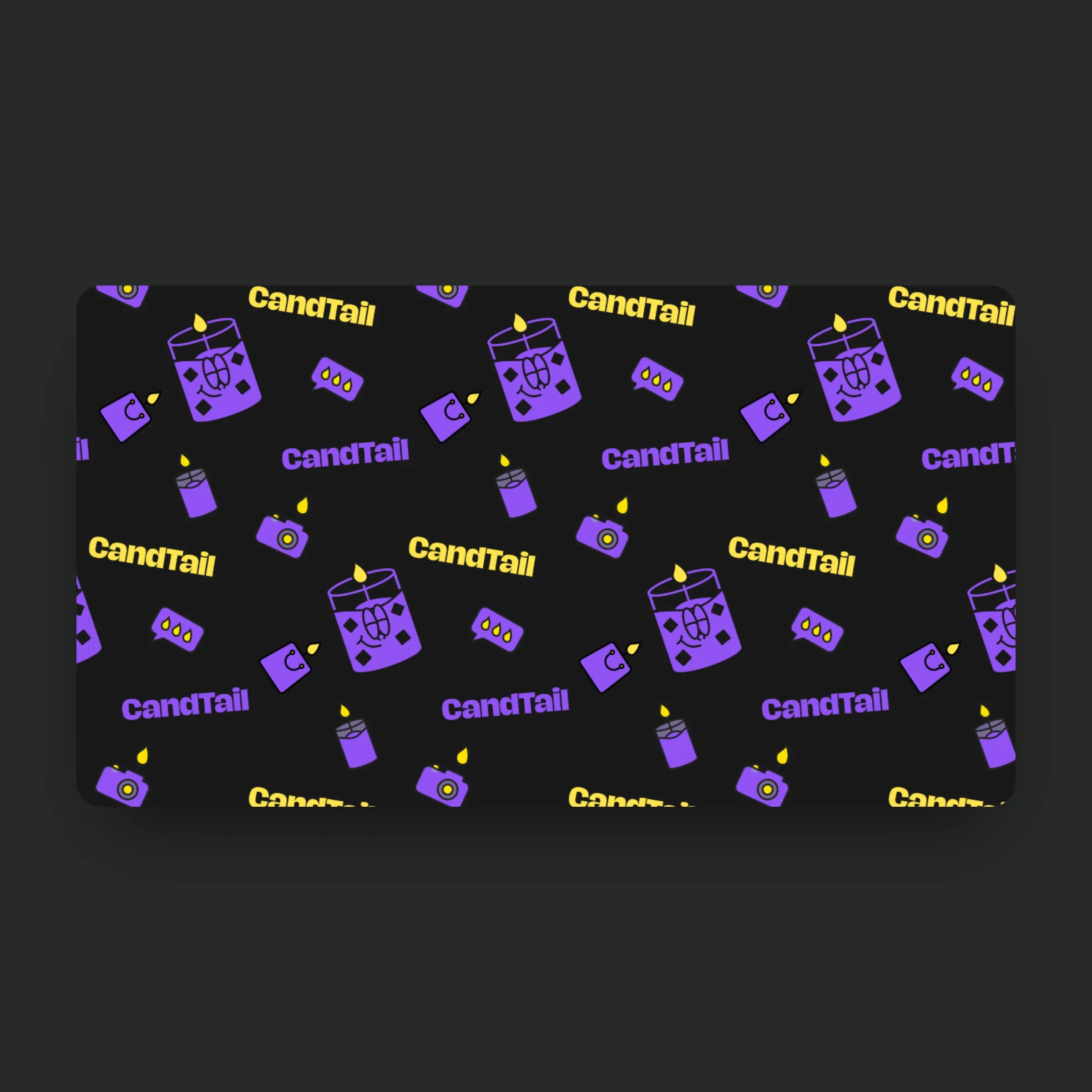 Candtail business card with a pattern of marks and wordmarks