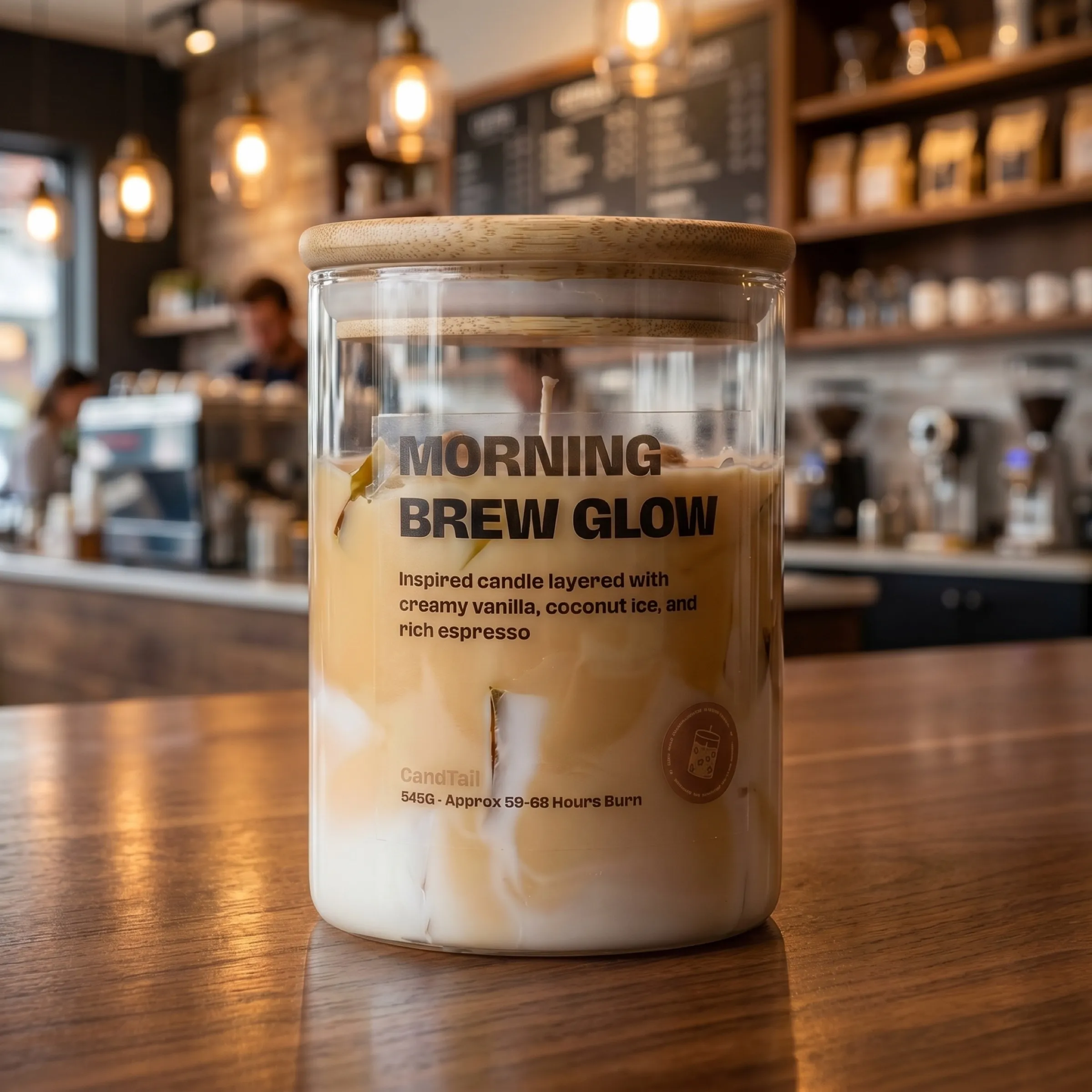 Campaign image: Morning Brew Glow in warm café light (AI-assisted setting)