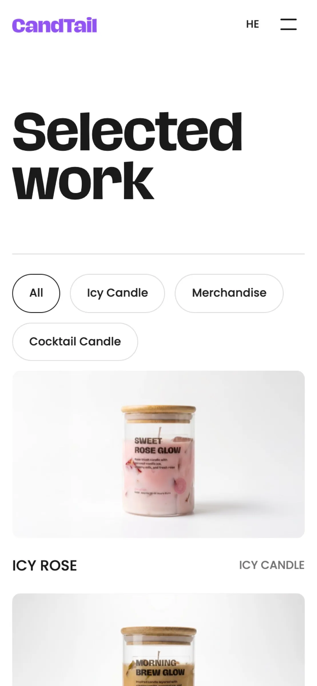 candtail.com collection page on mobile