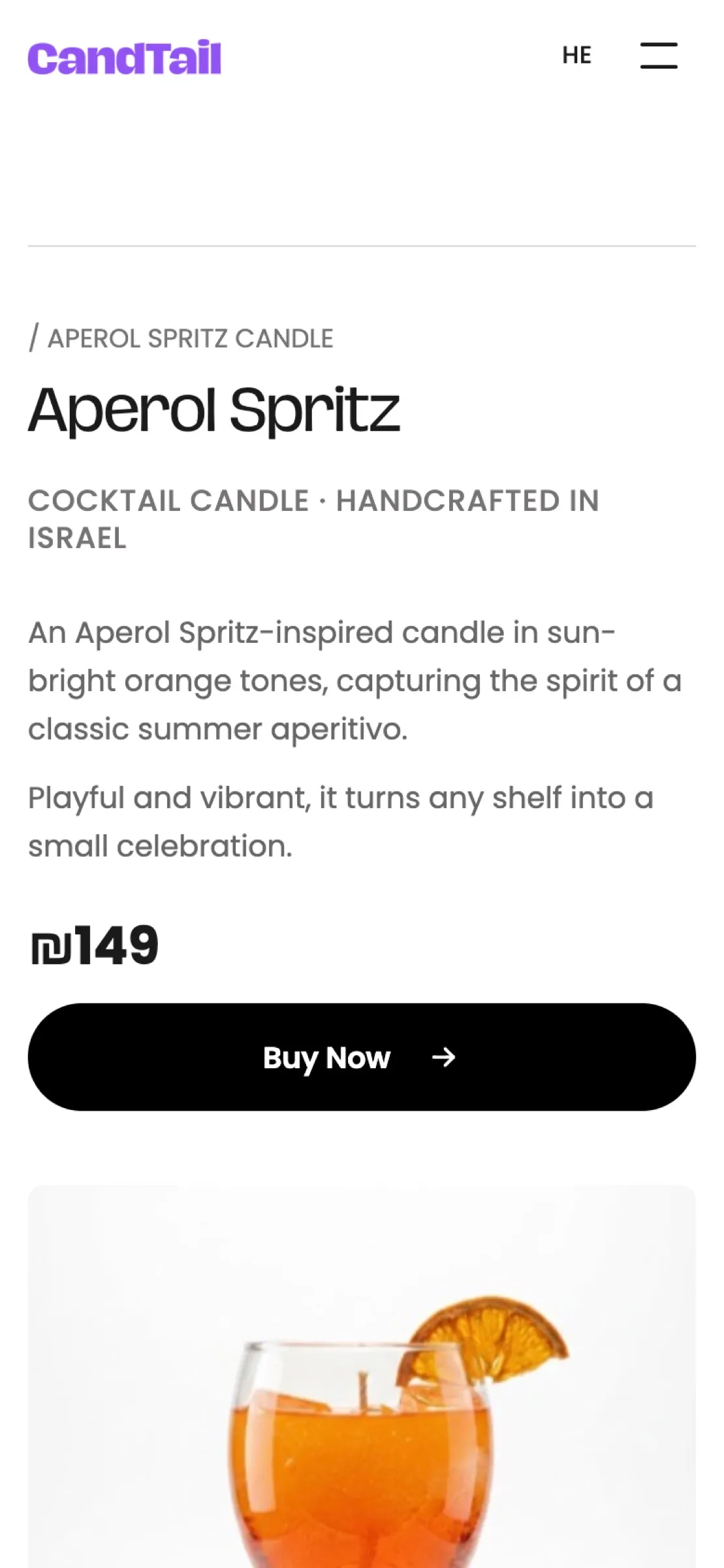 candtail.com Aperol Spritz candle product page on mobile
