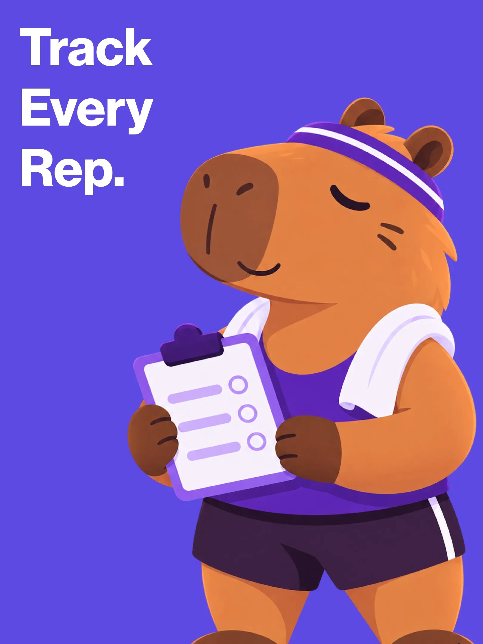 GymFlow mascot holding a clipboard beside the line “Track Every Rep.”