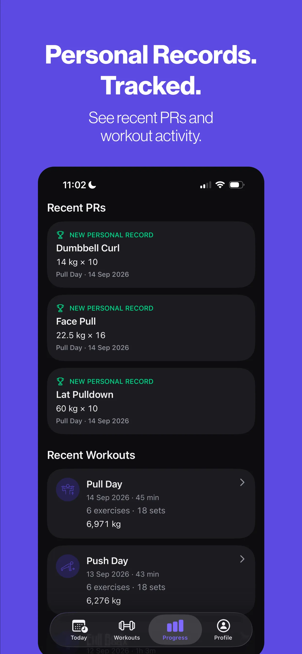 Recent personal records and recent workouts
