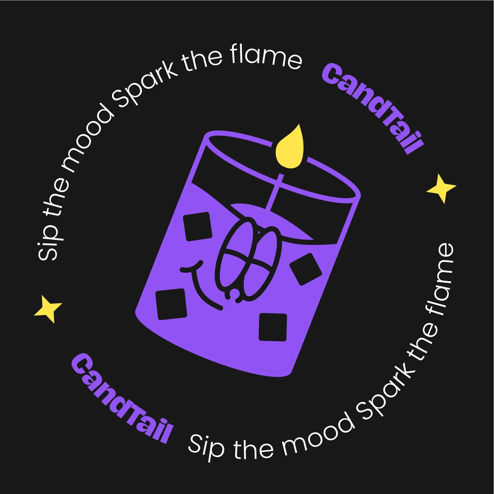 Round Candtail seal reading “Sip the mood, Spark the flame”